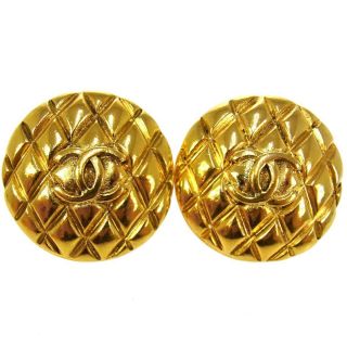 Authentic Chanel Vintage Cc Logos Button Earrings Gold - Tone Clip - On Nr01741