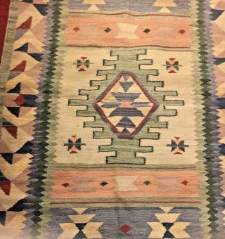 Navajo Native American old vintage hand woven wool rug pale color vegetable dye 2