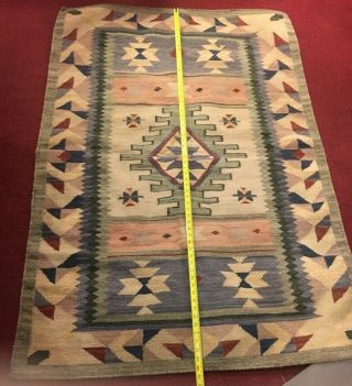 Navajo Native American old vintage hand woven wool rug pale color vegetable dye 4