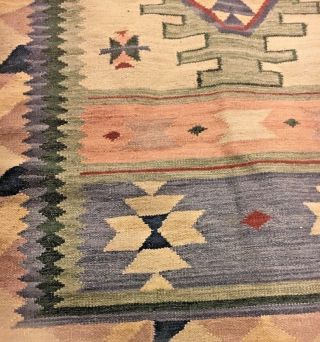 Navajo Native American old vintage hand woven wool rug pale color vegetable dye 8