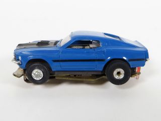 Vintage Aurora Thunderjet Tjet 500 1969 Ford Mustang Mach 1 Blue HO Slot Car 2