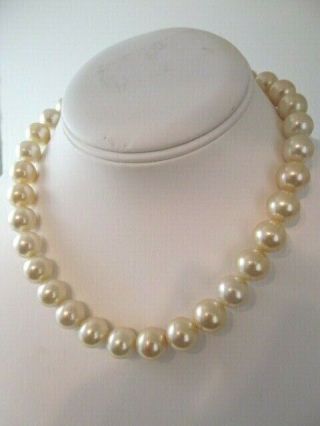 Vintage Signed Majorica 12mm White Faux South Sea Pearl Necklace - Sterling Clasp