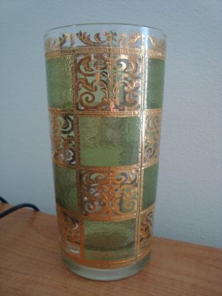 7 Vintage Culver Ltd Green Prado High Ball Drinking Bar Glasses W/ 22k Gold