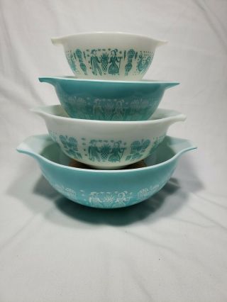 Vintage Pyrex Cinderella Blue Butterprint Mixing Bowl Set