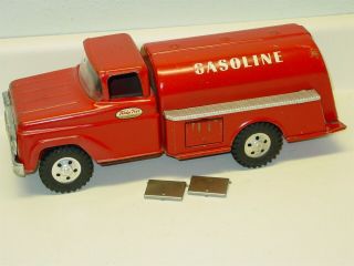 Vintage Tonka Red Gasoline Tanker Truck,  Pressed Steel Toy Vehicle