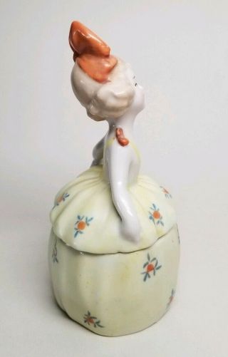 Vintage 1920s Girl w Bow Dresser Half Doll Trinket Powder Vanity Box Jar GERMANY 2