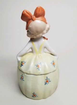 Vintage 1920s Girl w Bow Dresser Half Doll Trinket Powder Vanity Box Jar GERMANY 3