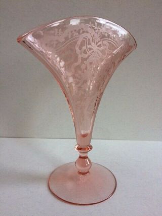 Fostoria JUNE Pink Fan Vase RARE 2