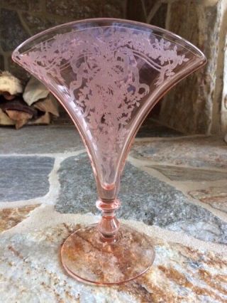 Fostoria JUNE Pink Fan Vase RARE 5