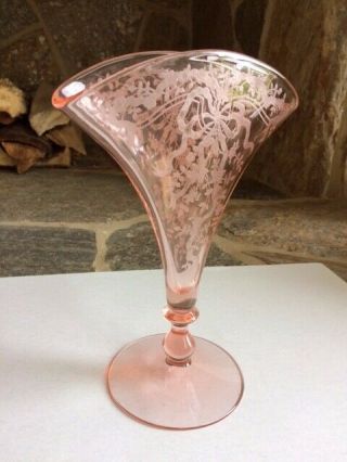 Fostoria JUNE Pink Fan Vase RARE 7