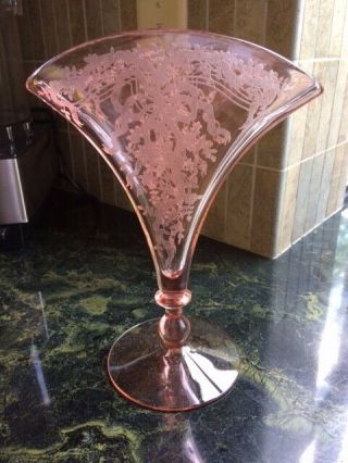 Fostoria JUNE Pink Fan Vase RARE 8