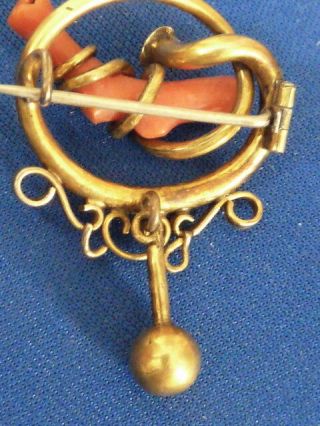 Victorian fine coral 10k yellow gold dangle antique estate jewelry pin brooch 5