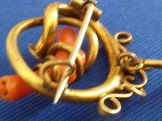 Victorian fine coral 10k yellow gold dangle antique estate jewelry pin brooch 6