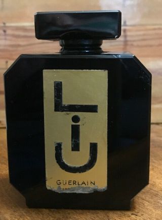 Vtg 1930s Guerlain Liu Parfum Perfume Baccarat? Black 3.  5” Bottle W/ Contents