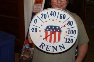 Vintage 1950 Renn Feed Seed Cow Pig Chicken Corn Farm 12 " Metal Thermometer Sign