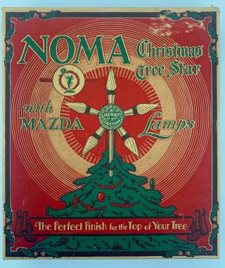 Vtg Noma Star Christmas Tree Topper Mazda Lamps Box - Great Graphics