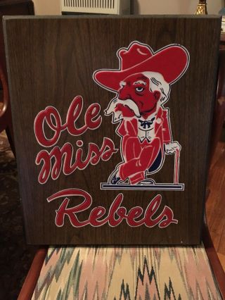 Vintage Ole Miss Rebels Col.  Reb Wooden Plaque University Of Mississippi