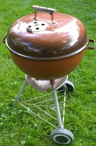 Rare Vintage Weber Kettle Grill 2 Tone Brown Barbecue Good Shape