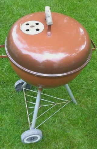 Rare Vintage Weber Kettle Grill 2 Tone BROWN Barbecue Good Shape 3
