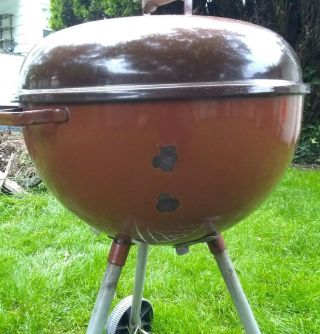 Rare Vintage Weber Kettle Grill 2 Tone BROWN Barbecue Good Shape 5