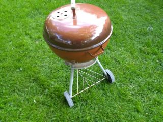 Rare Vintage Weber Kettle Grill 2 Tone BROWN Barbecue Good Shape 6