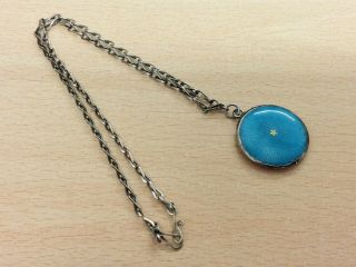 Antique 935 Silver & Guilloche Enamel Pendant Necklace 1920