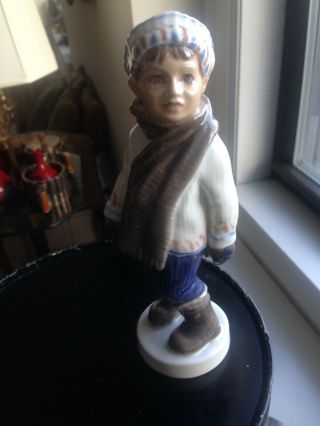 Vintage Dahl Jensen Denmark Porcelain Figurine Boy In Winter Clothes.