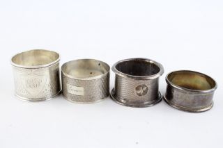 4 X Assorted Vintage Hallmarked.  925 Sterling Silver Napkin Rings (70g)