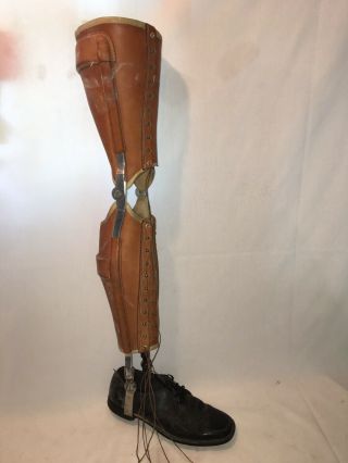 Vintage Leg Brace Leather Polio Aluminum Right Leg