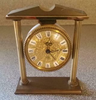 Vintage Swiza - Sheffield Alarm Clock Brass Greek Columns Swiss Movement Pendant