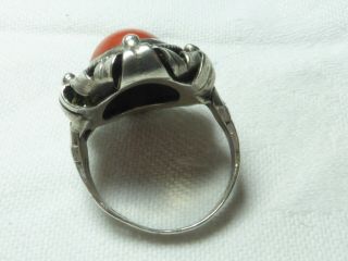 ANTIQUE ARTS AND CRAFTS SILVER LARGE NATURAL SALMON CORAL RING 3