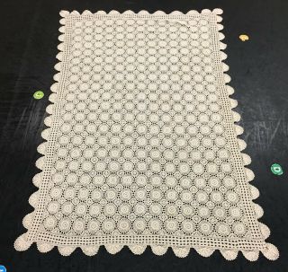 Vintage Hand Crocheted Cream Colored Tablecloth 60 " X 84 "