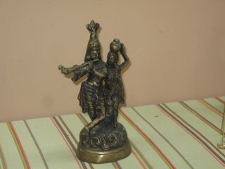 Vintage Hindu statue of Krishna playing the flute & his consort Radha 13 