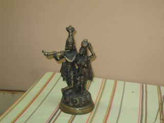 Vintage Hindu statue of Krishna playing the flute & his consort Radha 13 