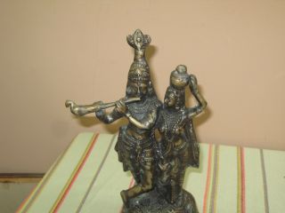 Vintage Hindu statue of Krishna playing the flute & his consort Radha 13 