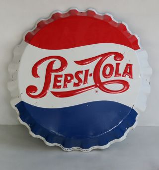 Vintage 1960 Pepsi Cola 18 " Bottle Cap Sign Stout