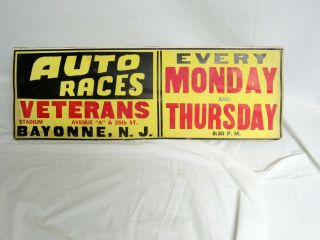 Veterans Stadium Bayonne Auto Races - Advertising Poster - - Vintage - - N/r - -