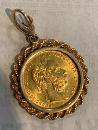 1892 Austria SOLID GOLD COIN Mounted in a 14K Hand Crafted Fine Vintage Pendant. 3