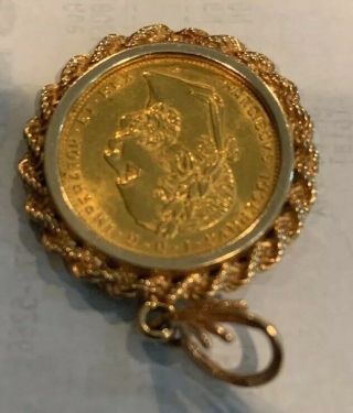 1892 Austria SOLID GOLD COIN Mounted in a 14K Hand Crafted Fine Vintage Pendant. 5