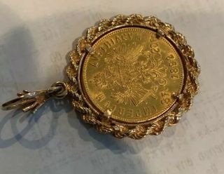 1892 Austria SOLID GOLD COIN Mounted in a 14K Hand Crafted Fine Vintage Pendant. 9