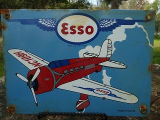 Vintage 1958 Esso Aviation Porcelain Gas Station Sign Now Exxon - Mobil