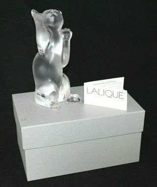 Vintage Lalique France Laughing Cat Frosted Clear Glass Figurine Orig Box Kitten