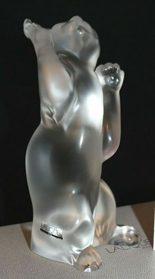 Vintage LALIQUE FRANCE Laughing Cat Frosted Clear Glass Figurine Orig Box Kitten 2