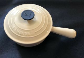 18 Vintage French Vanilla LE CREUSET Hollow Knob Sauce Pan w/ Lid Butter Yellow 2