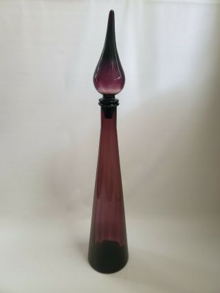 Vintage Mid Century Modern Genie Bottle Art Glass Amethyst Empoli 26.  5 " Italy