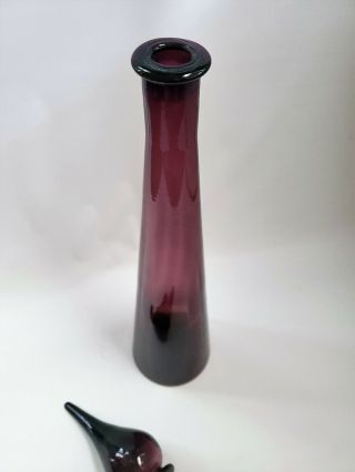 Vintage Mid Century Modern Genie Bottle Art Glass Amethyst Empoli 26.  5 