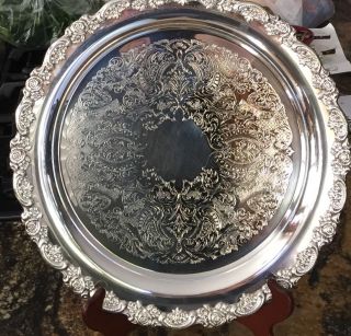 Du Maurier Oneida Silver Plated Round Serving Tray 15 " Etched Design