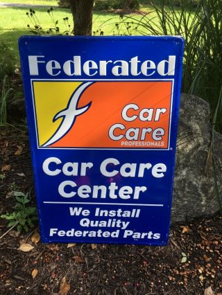 Vintage Federated Car Care Center Parts Sign Automotive Garage Mechanic Embossed