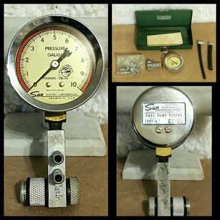 Vintage Sun Electric Fuel Pump Tester Pressure Gauge Model Fpt - 4 Case Fittings