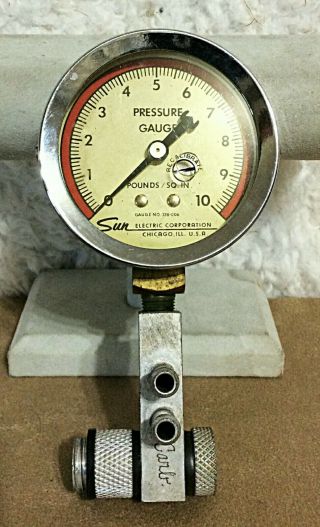 Vintage Sun Electric Fuel Pump Tester Pressure Gauge Model FPT - 4 Case Fittings 7